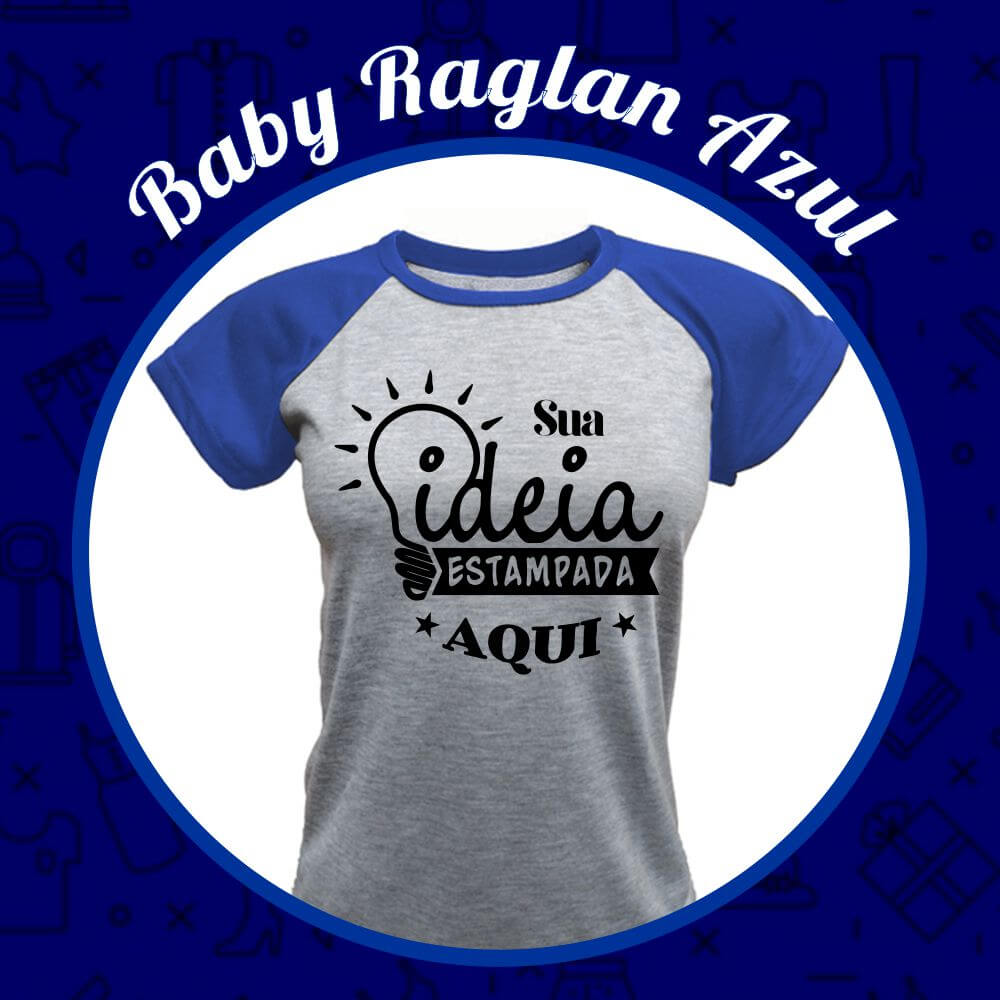 Baby Look Raglan Cinza Mescla – Azul