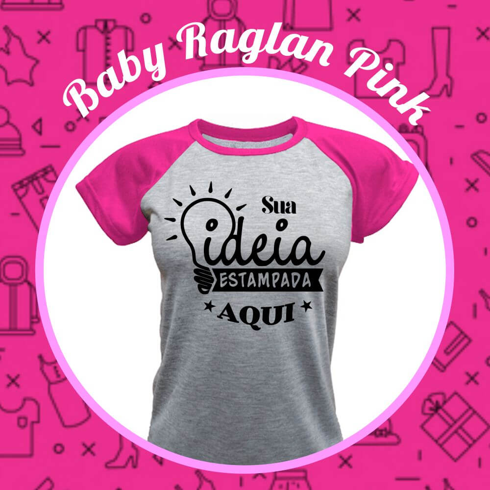 Baby Look Raglan Cinza Mescla – Rosa