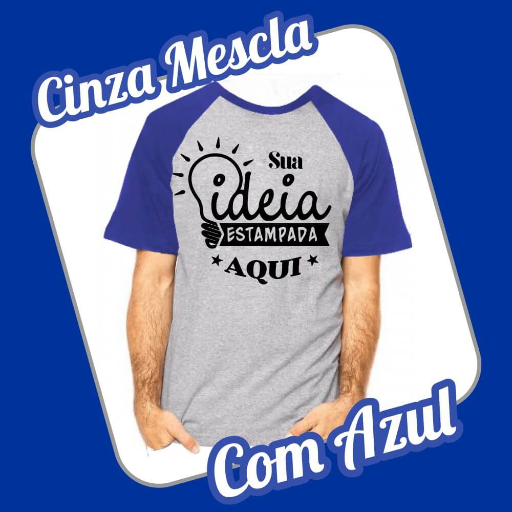 Camiseta Raglan Cinza Mescla – Azul