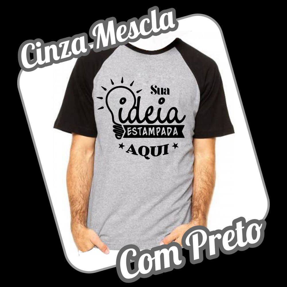 Camiseta Raglan Cinza Mescla – Preto