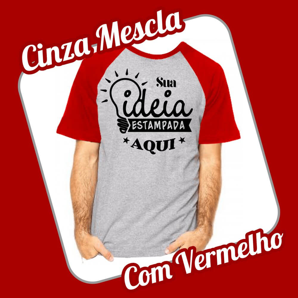 Camiseta Raglan CInza Vermelho