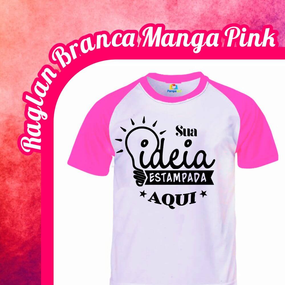 Camiseta Poliéster branca com Manga pink Infantil