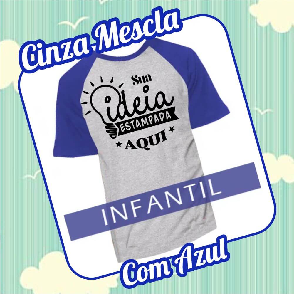 Camiseta RAGLAN Infantil Cinza Mescla com Azul