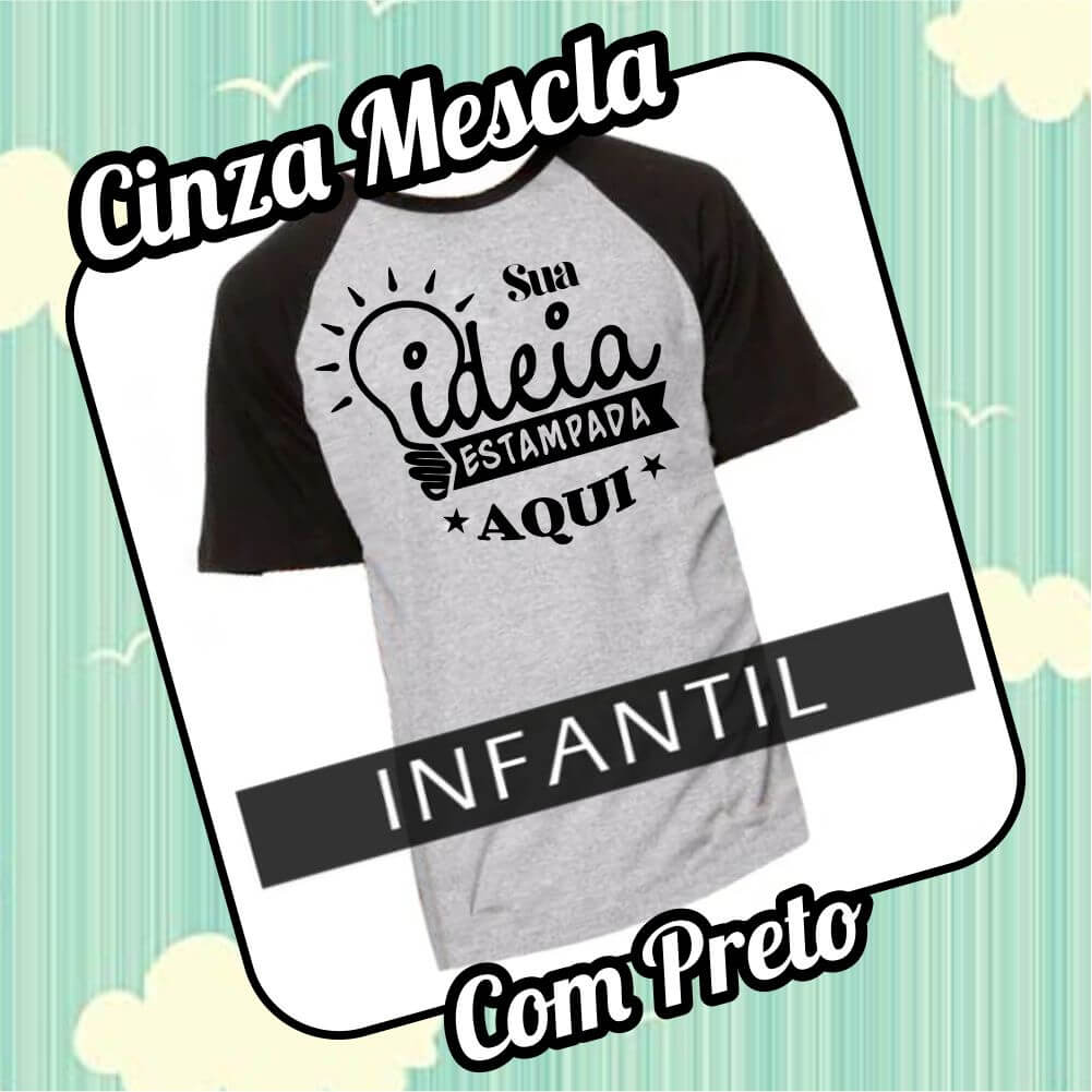 Camiseta RAGLAN Infantil Cinza Mescla com Preto