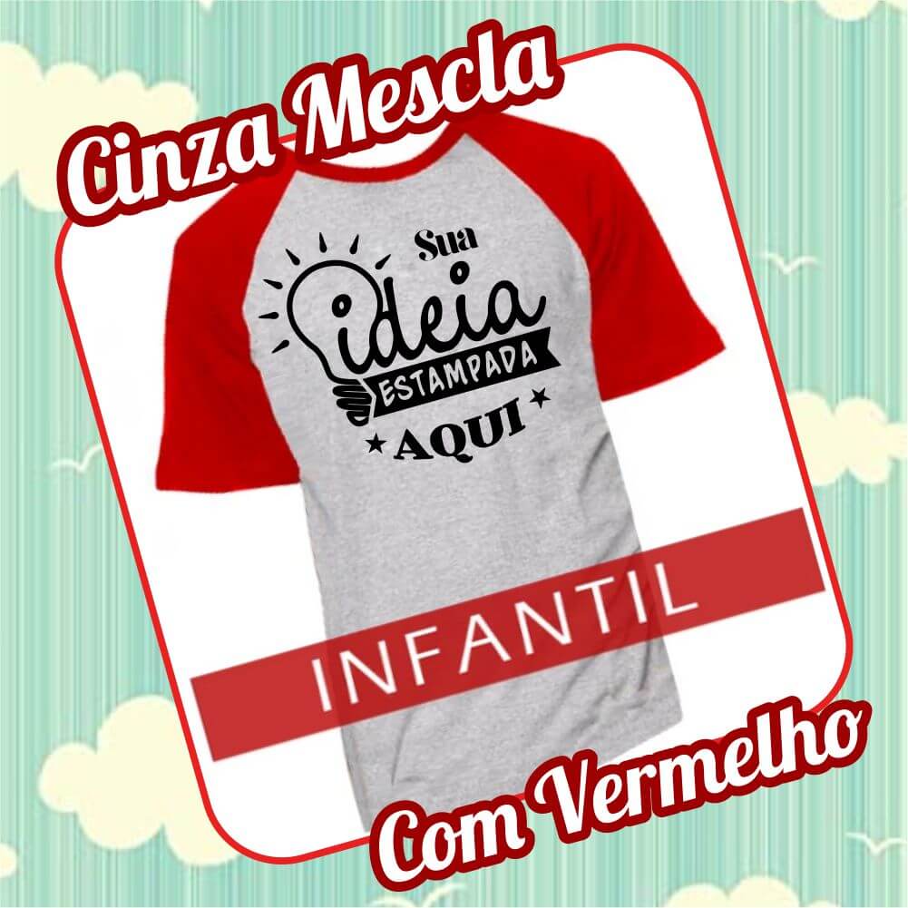 Camiseta RAGLAN Infantil Cinza Mescla com Vermelho
