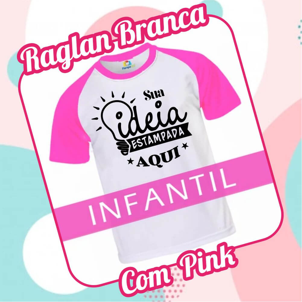 Camiseta Poliéster branca com Manga pink Infantil